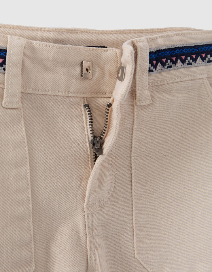 Girls' ecru cargo jeans with embroidered braid-5