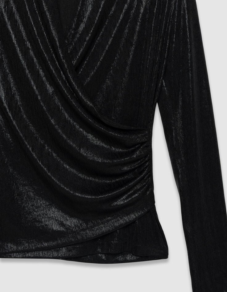 Women’s black lamé wrapover T-shirt-3 Women’s black lamé wrapover T-shirt-3