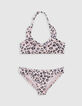 Maillot de bain 2 pièces rose imprimé léopard fille-1