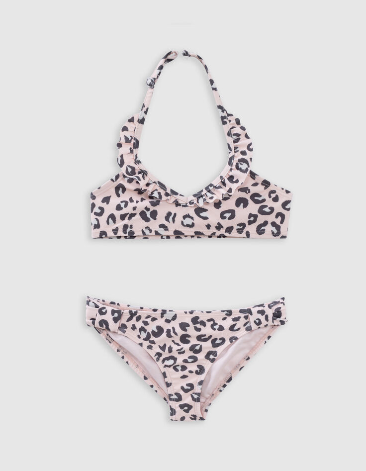 Maillot de bain 2 pièces rose imprimé léopard fille-1