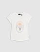 T-shirt écru coton bio message brodé silver fille-2