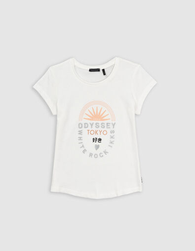 Ecru M&auml;dchen-T-Shirt, Bio-Wolle, gestickte Schrift, silver - IKKS