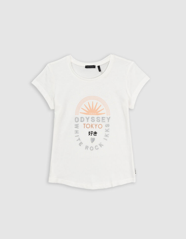T-shirt écru coton bio message brodé silver fille-2