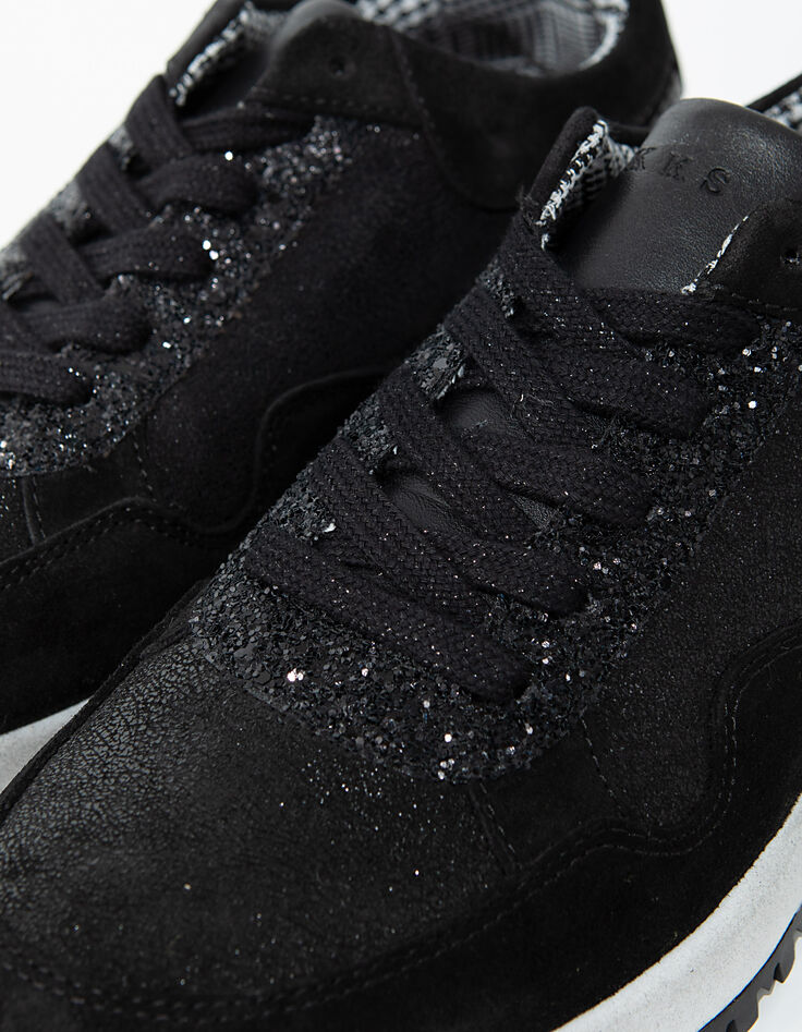 Baskets en cuir noir su&eacute;d&eacute; d&eacute;tails paillettes femme-4