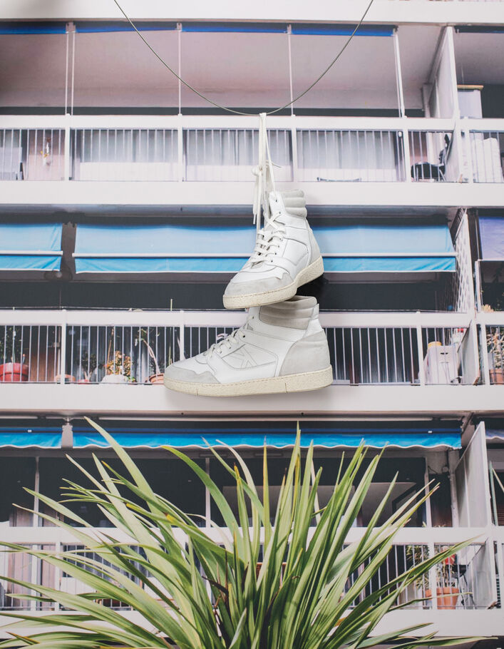 Women’s white suede leather mix high-top trainers-6