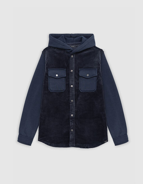 Boy's navy two-ply hooded overshirt - IKKS