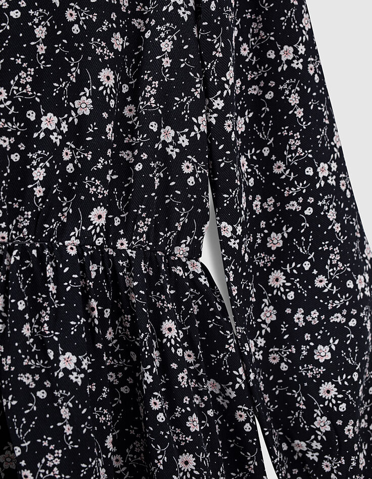 Girls’ black flower print ruffled dress-6