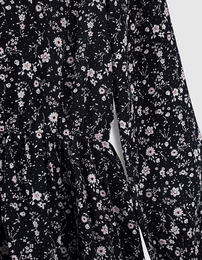 Girls’ black flower print ruffled dress - IKKS