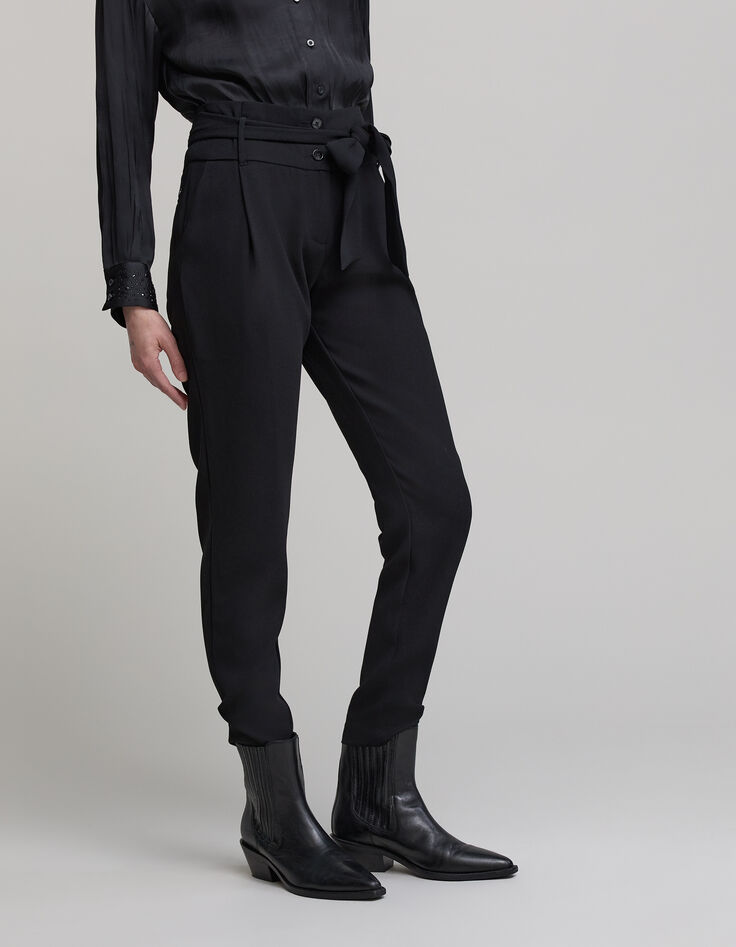 Schwarze Damenchiffonhose mit hohem Bund-5