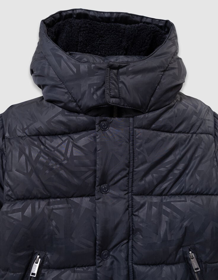 Boys’ navy padded jacket with graphic fur-lined hood-6