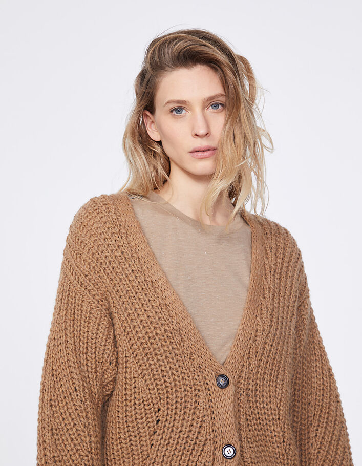 Women’s mahogany fluffy knit cardigan - IKKS