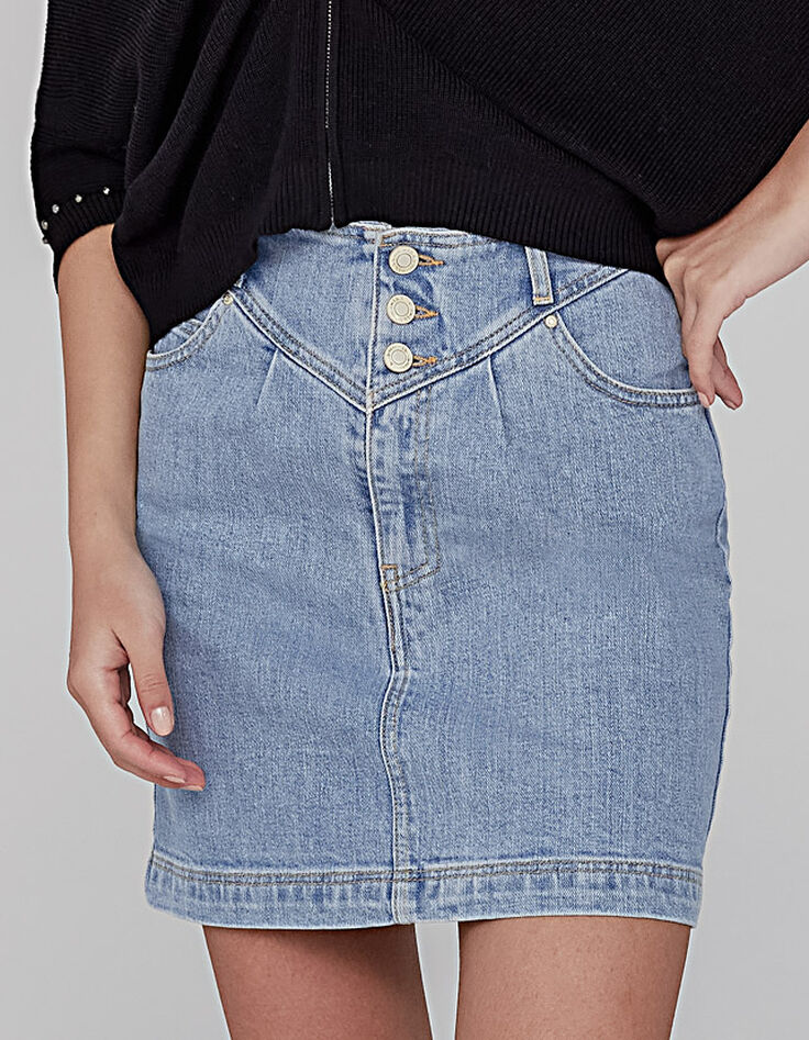 Hellblauer Damenbleistiftrock aus Jeansstoff-1