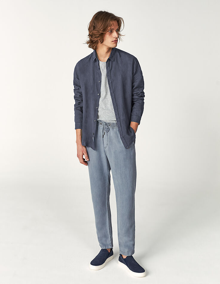 Chemise SLIM bleu stone en lin Homme-6
