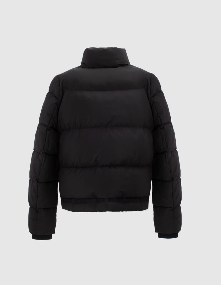 Women’s black mixed fabric short padded jacket with badge - IKKS