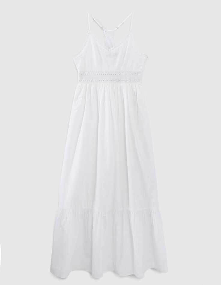 Langes, weißes Mädchenkleid mit englischer Stickerei-1