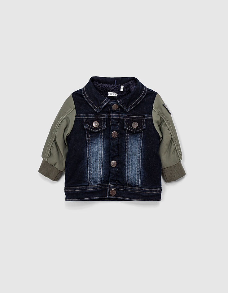 Veste en jean rinse à manches nylon et capuche bébé garçon-7