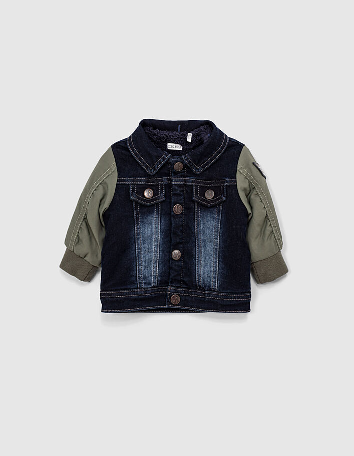Baby boys’ rinse wash hooded denim jacket + nylon sleeves - IKKS