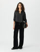 Korte zwarte hemdblouse maxi roos strass rug Dames-1