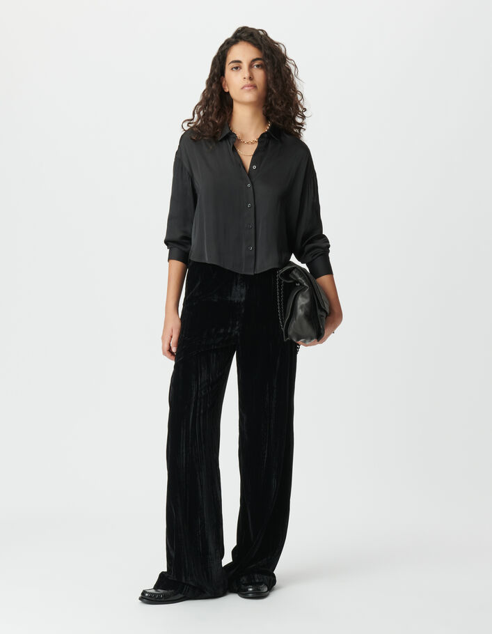 Women's black short shirt with diamanté rose on back IKKS