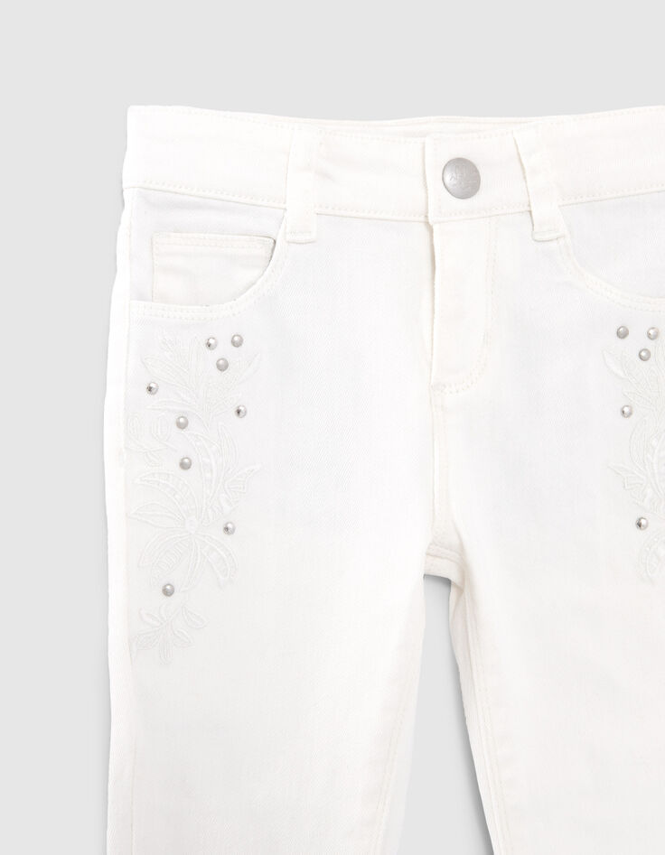 Jean SKINNY écru avec broderies et clous fille-3