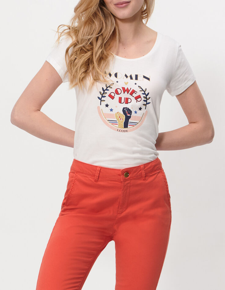 Cremeweißes T-Shirt mit Wappen und Schriftzug I.Code-2