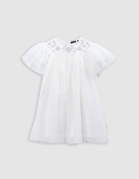 Vestido blanco tul bordados plateados niña - IKKS