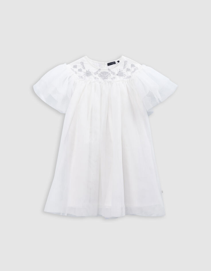 Robe blanche tulle broderies argentées fille-2