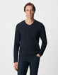 Men&rsquo;s navy organic slub cotton long-sleeved T-shirt-1