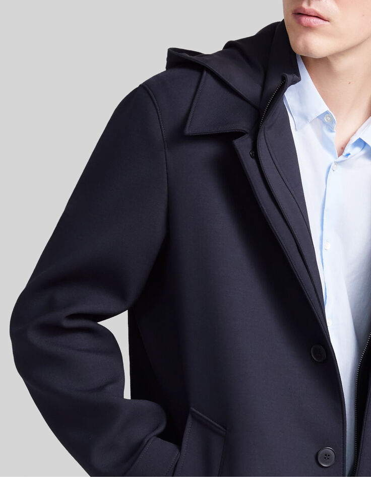 Marineblauer Herrentrenchcoat mit Futter und Kapuze-5