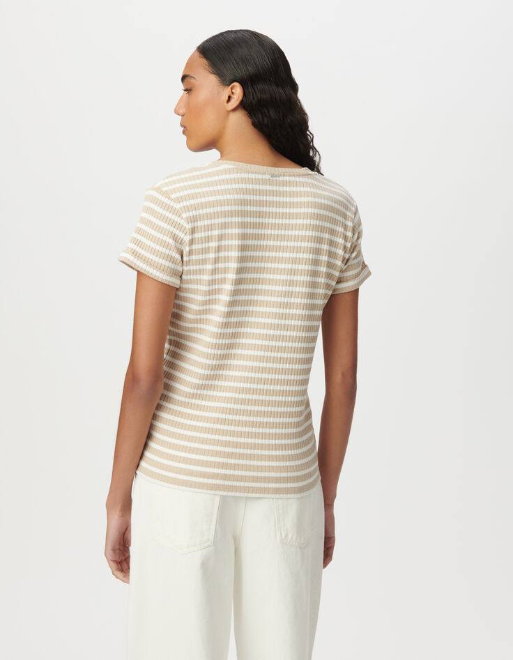 Camiseta beige rayas crudo acanalada-3