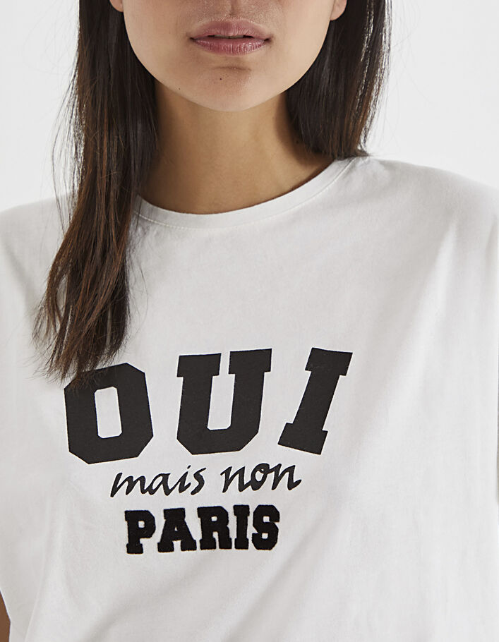 Weißes Damen-T-Shirt aus 100 % Baumwolle mit Paris-Motiv-4