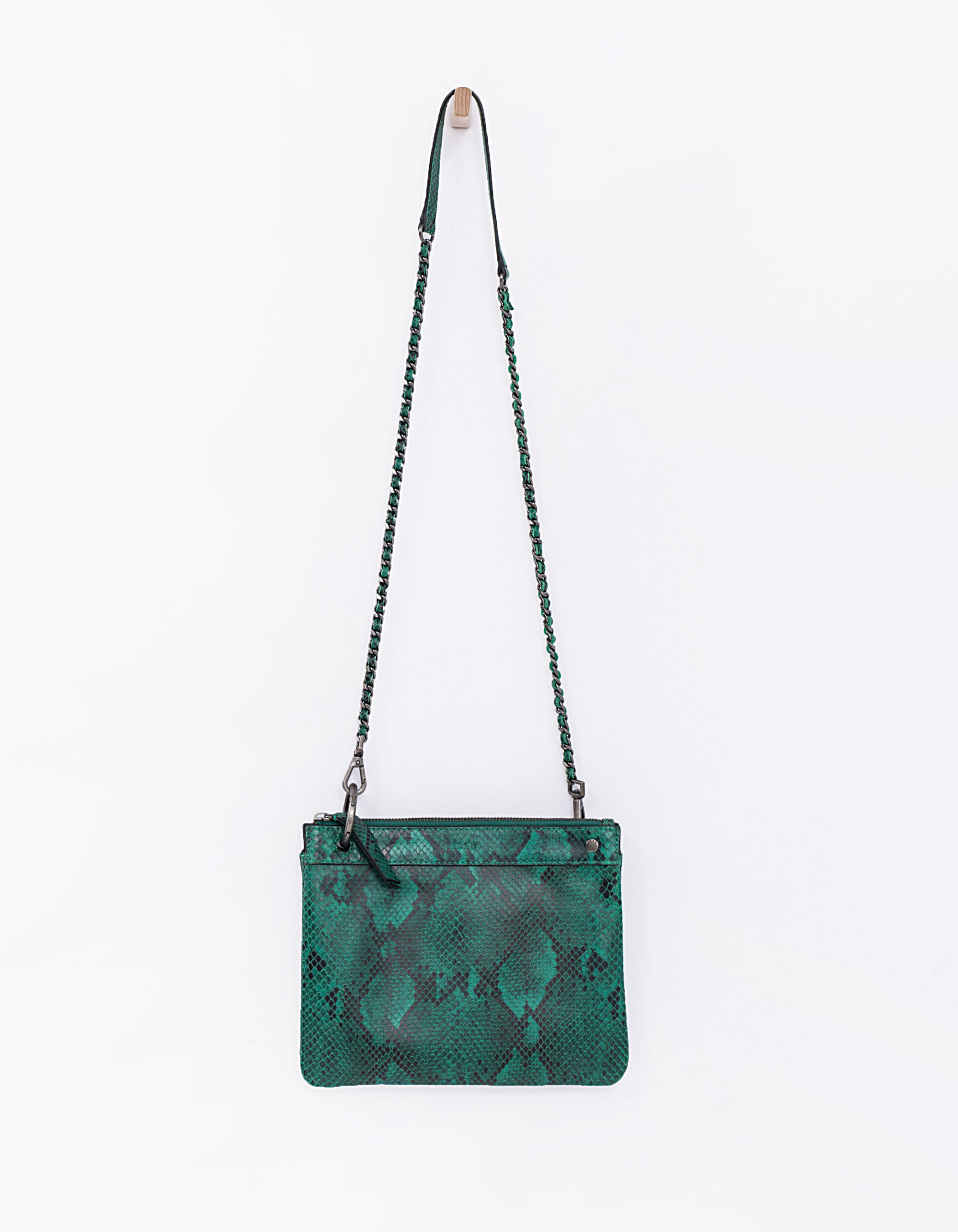 Bolso doble cartera Reporter cuero verde efecto serpiente IKKS