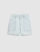 Short en jean bleu d&eacute;lav&eacute; maxi poches Femme-6