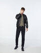 Men's black leather bomber jacket-6