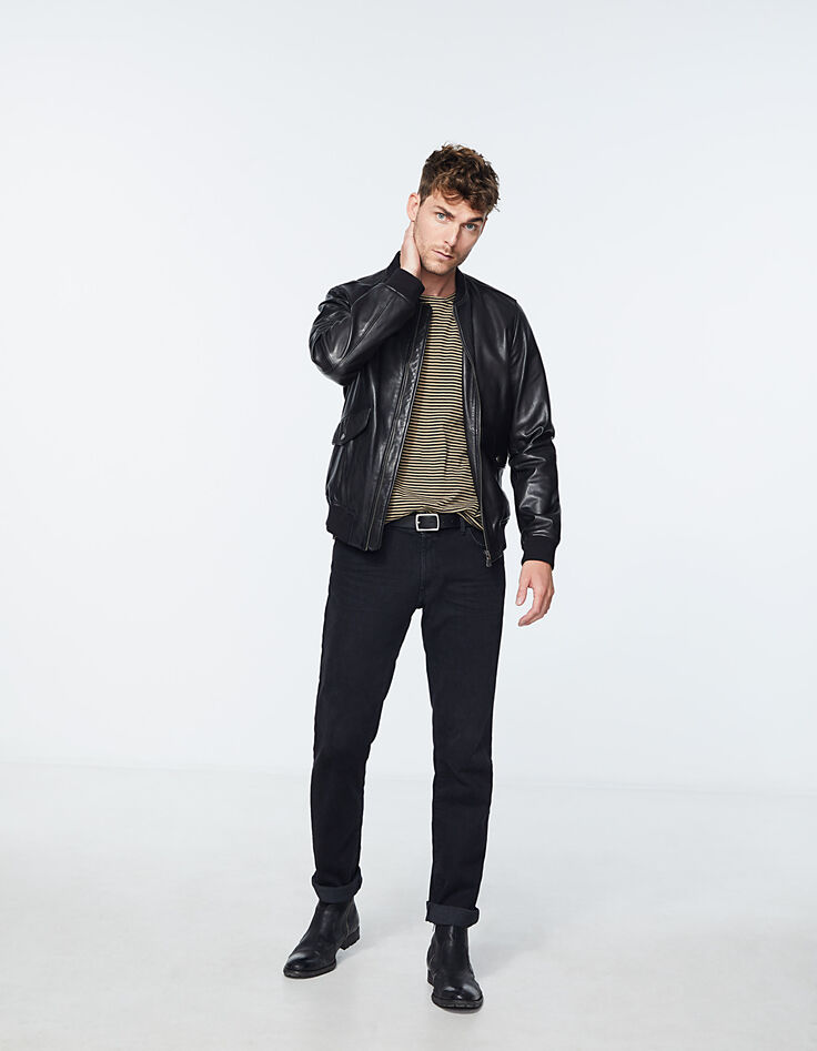 Men's black leather bomber jacket-6