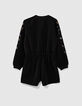 Girls’ black playsuit with decorated sleeves -3