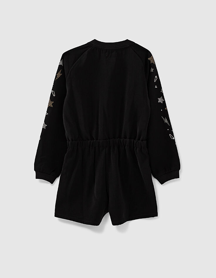 Girls’ black playsuit with decorated sleeves -3