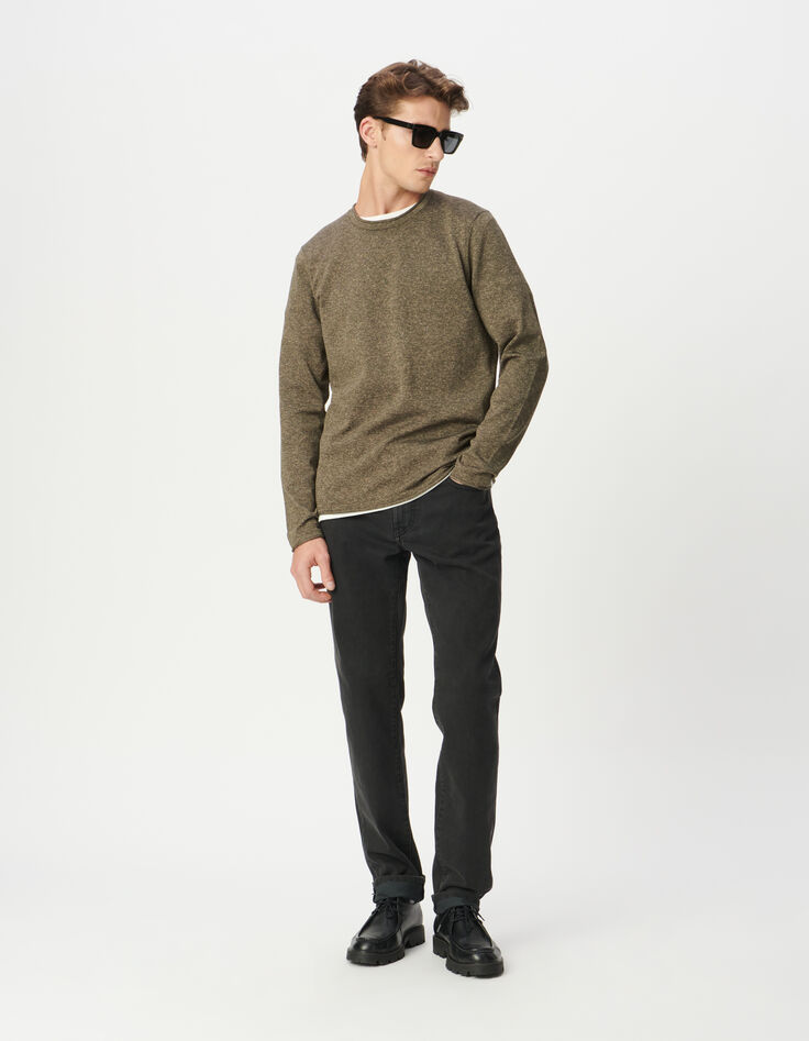 Pull kaki tricot mouliné Homme-1 Pull kaki tricot mouliné Homme-1