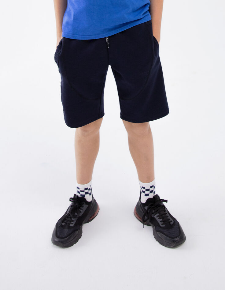 Boys&rsquo; navy techfleece Bermudas, embossed lettering-2