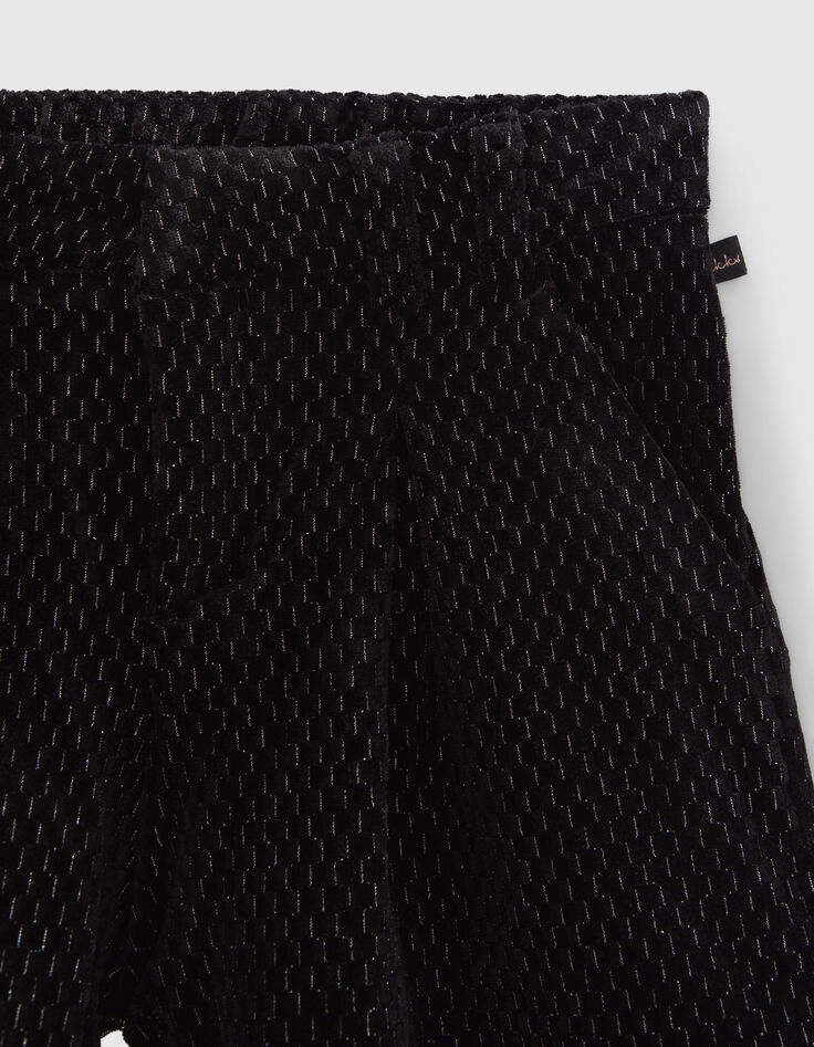 Short noir maille velours jacquard relief lurex fille-2