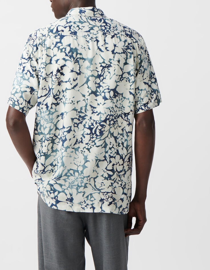 Inktblauw REGULAR overhemd LENZING&trade; ECOVERO&trade; bloemen Heren-3