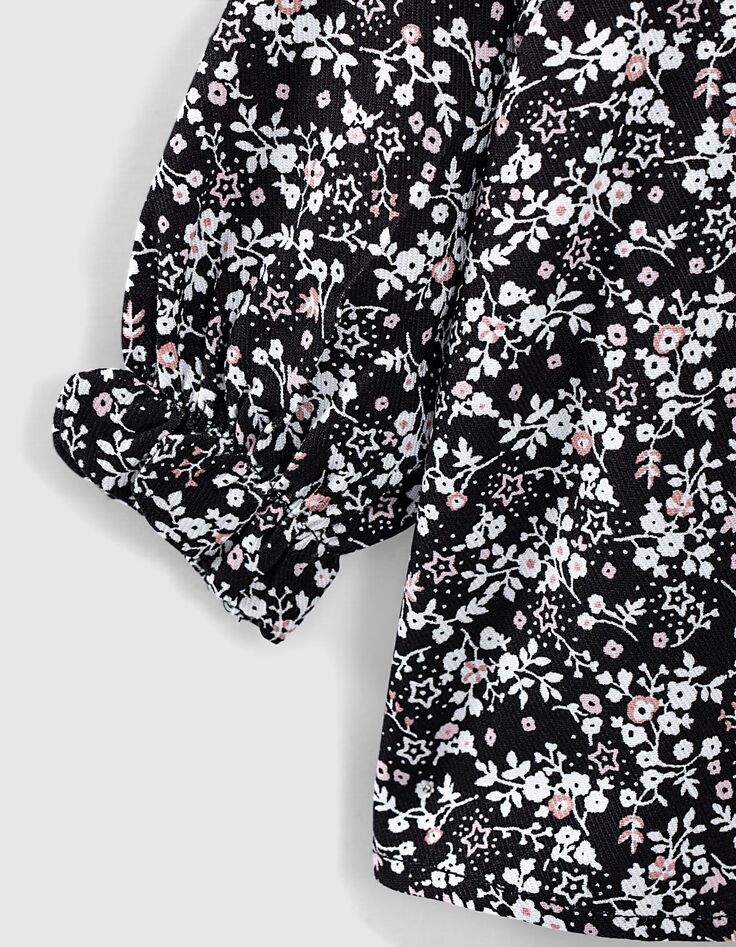 Schwarze Bluse mit Blumenprint für Babymädchen -5