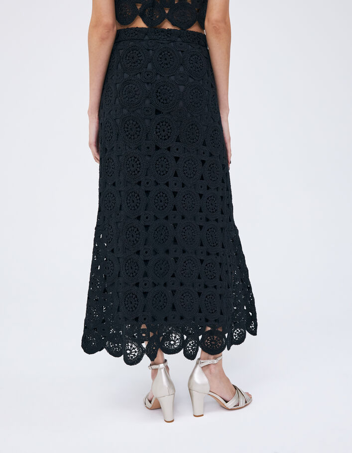 Women’s black lined crochet long skirt - IKKS