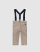 Pantalón ceremonia beige rayas tirantes bebé niño-3