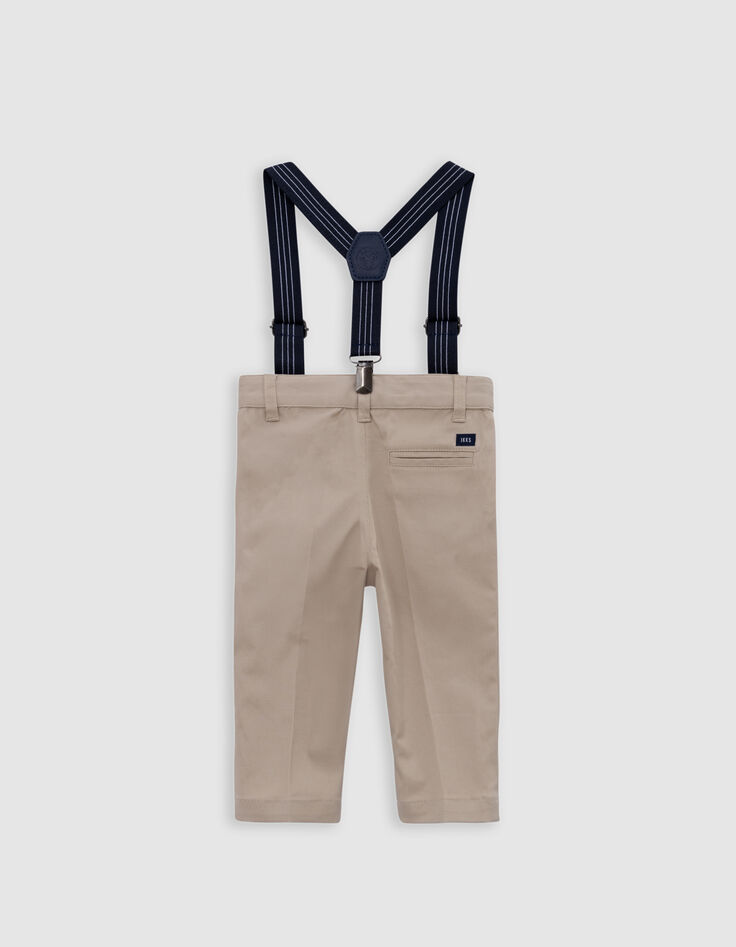 Pantalón ceremonia beige rayas tirantes bebé niño-3