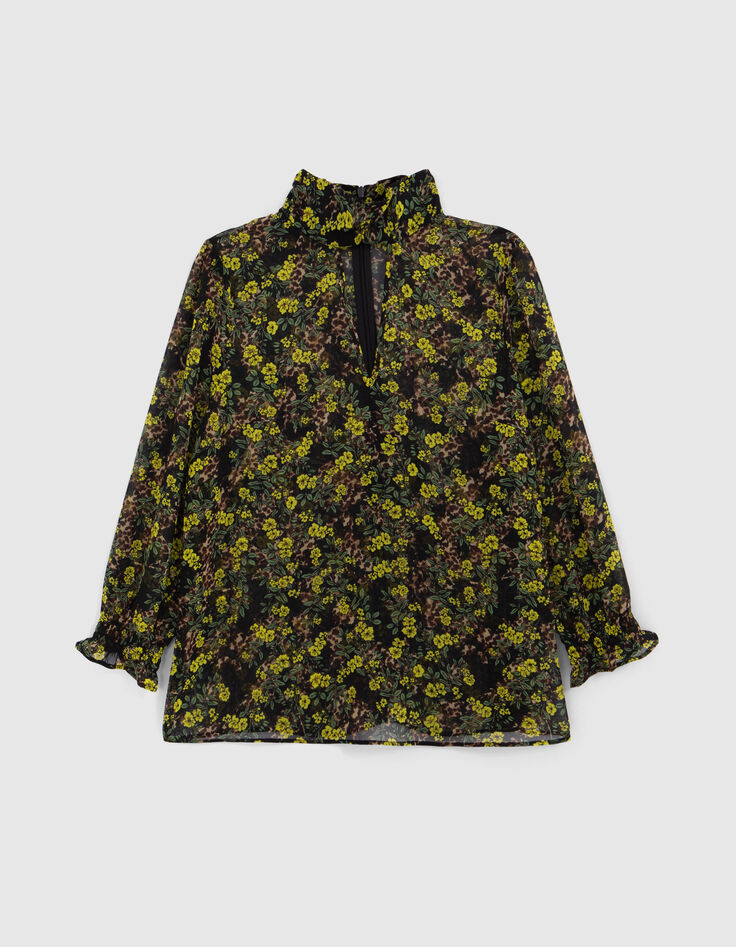 Women’s black recycled blouse with floral leopard print-6