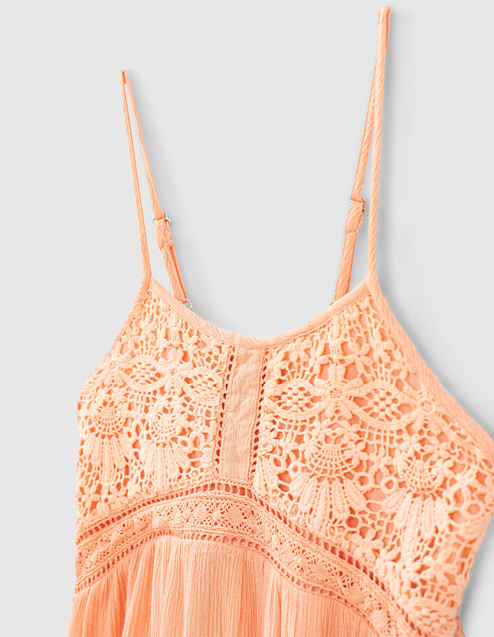 Girls’ coral strappy camisole with lace - IKKS