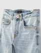 Boys' light blue organic slim jeans + placed distressing-2