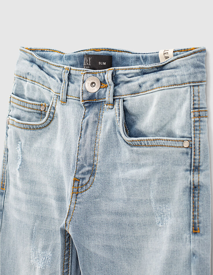Boys' light blue organic slim jeans + placed distressing-2