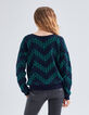Cardigan marine tricot jacquard motif géométrique Femme-2
